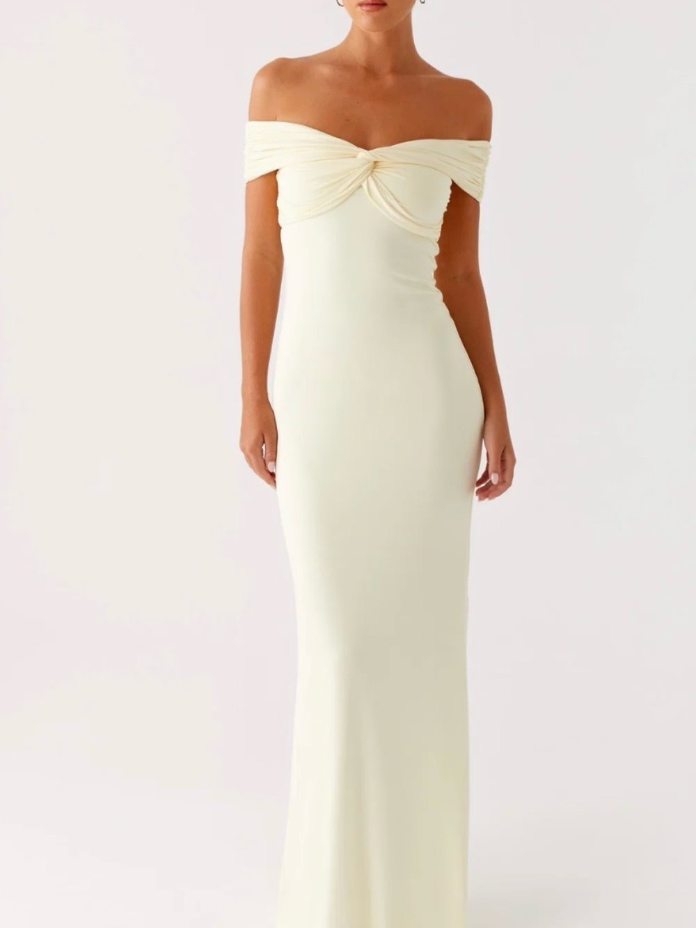 Off-Shoulder Twist Maxi Dress in Yellow